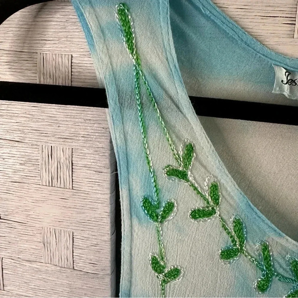 Jessica Taylor Beach Cover-Up Dress plus Size2X Tie Dye Blue Embroidery Boho - Picture 3 of 6